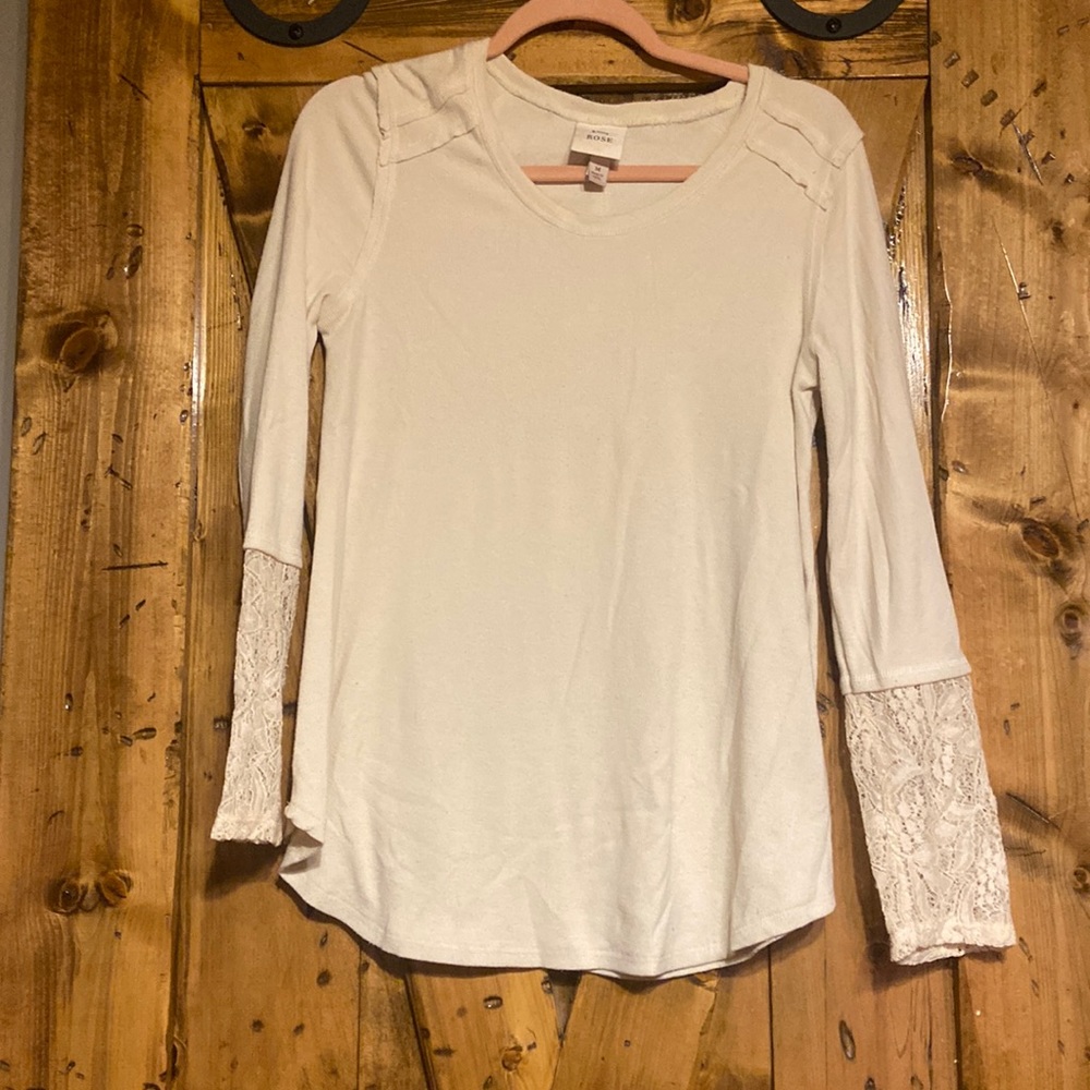 Knox Rose Cream Lace Sleeve Long Sleeve Top
